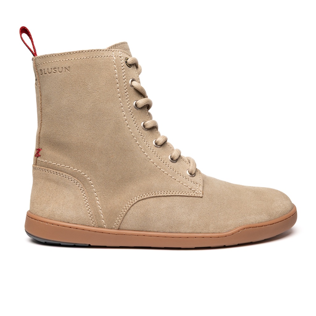 BLUSUN BLSN-040W Schnürstiefel Damen, Beige, wasserabweisendes Veloursleder