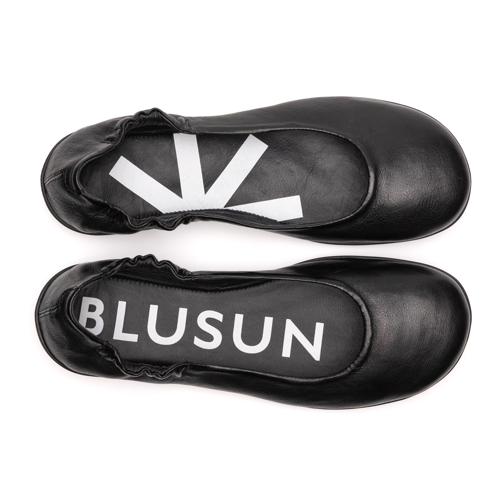 BLUSUN BLSN-010W Barfußballerina Damen, Black, pflanzlich gegerbtes Glattleder