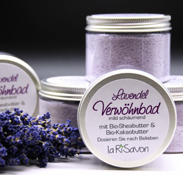 Verwöhnbad Lavendel, Naturkosmetik-Badezusatz mit Kakao- und Sheabutter