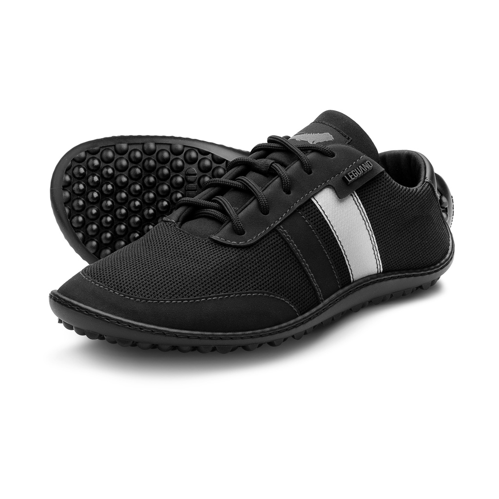 leguano duo Black Barfußsneaker, Unisex, mit reflektierendem Seitenstreifen