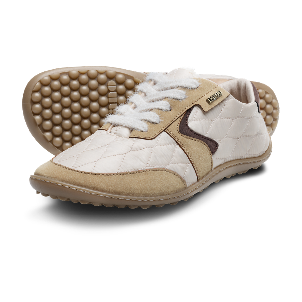leguano nightstep cosy cream Barfußschuh, gestepptes Obermaterial, warmer cremefarbener Ton