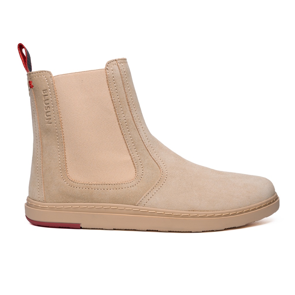 BLUSUN BLSN-065W Chelsea Boot Damen, Beige, wasserabweisendes Veloursleder mit Wollfutter